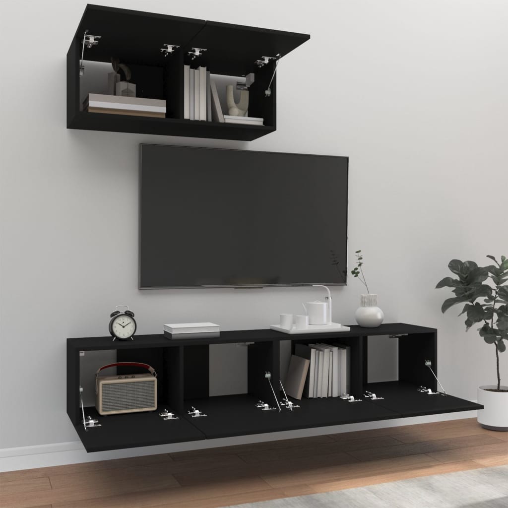-Delige Tv-Meubelset Bewerkt Hout 80 x 30 x 30 cm Zwart