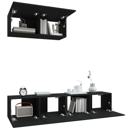 -Delige Tv-Meubelset Bewerkt Hout 80 x 30 x 30 cm Zwart
