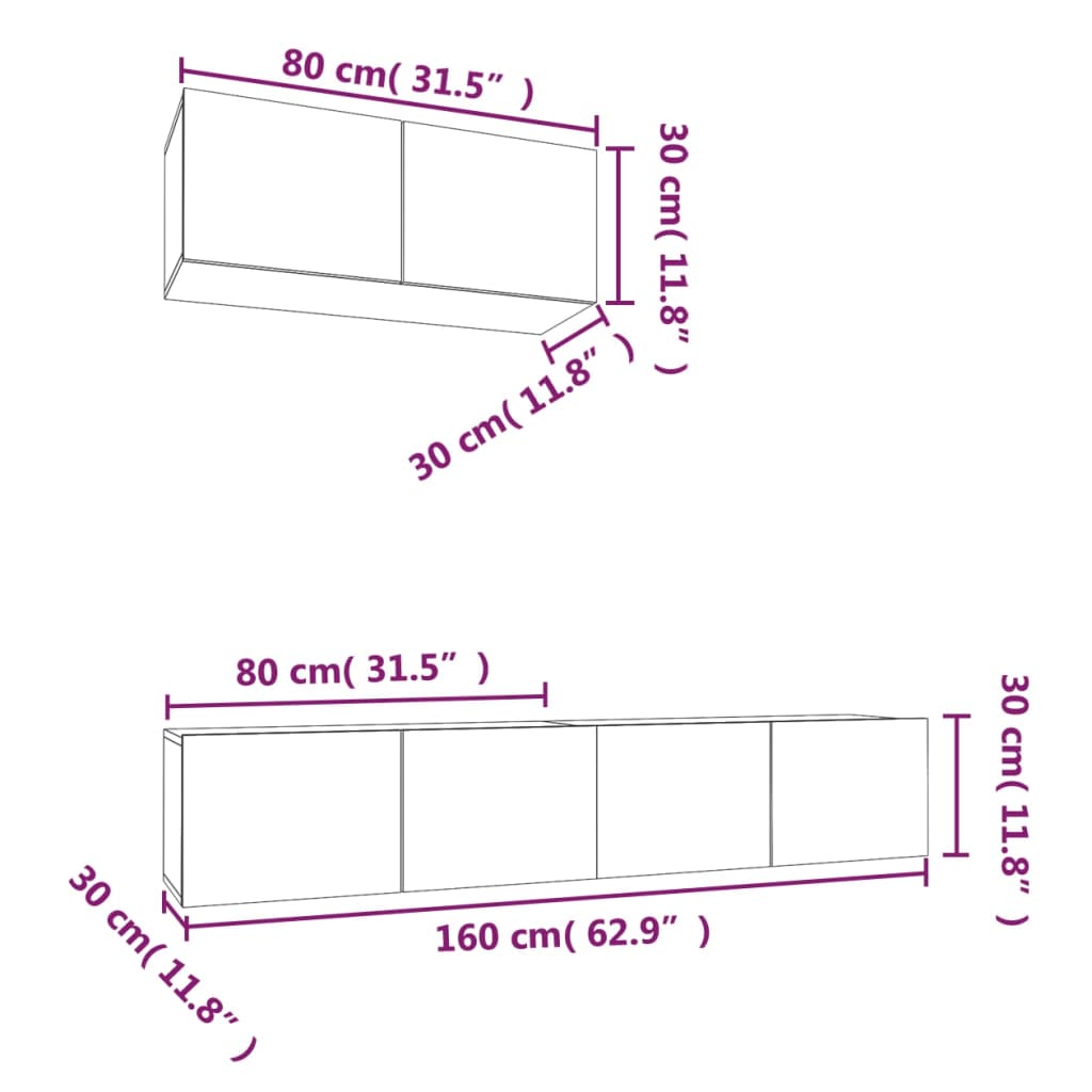 -Delige Tv-Meubelset Bewerkt Hout 80 x 30 x 30 cm Zwart