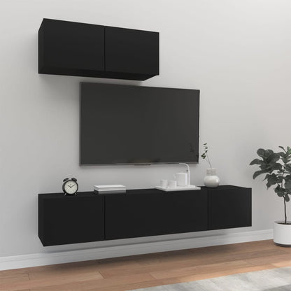 -Delige Tv-Meubelset Bewerkt Hout 80 x 30 x 30 cm Zwart