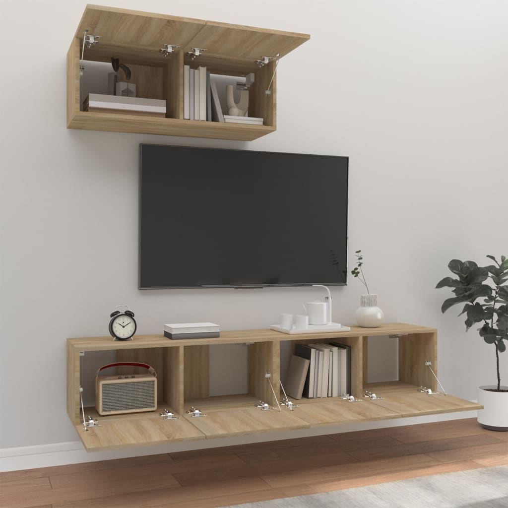 -Delige Tv-Meubelset Bewerkt Hout Kleurig 80 x 30 x 30 cm Sonoma eiken