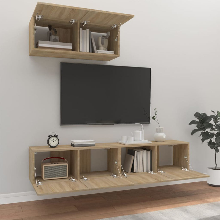 -Delige Tv-Meubelset Bewerkt Hout Kleurig 80 x 30 x 30 cm Sonoma eiken