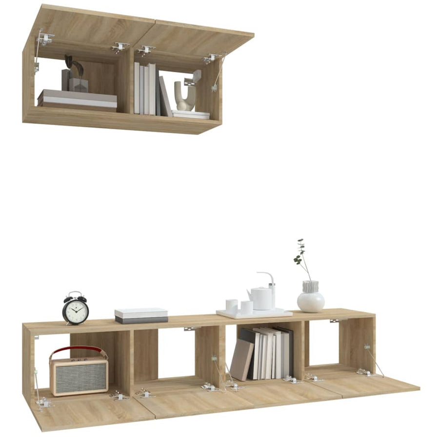 -Delige Tv-Meubelset Bewerkt Hout Kleurig 80 x 30 x 30 cm Sonoma eiken
