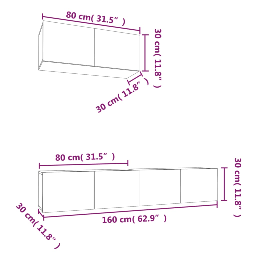 -Delige Tv-Meubelset Bewerkt Hout Kleurig 80 x 30 x 30 cm Sonoma eiken
