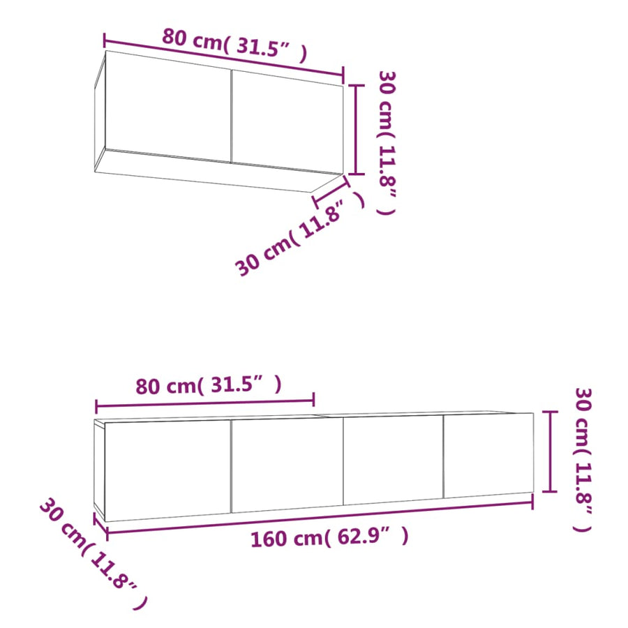 -Delige Tv-Meubelset Bewerkt Hout Kleurig 80 x 30 x 30 cm Sonoma eiken