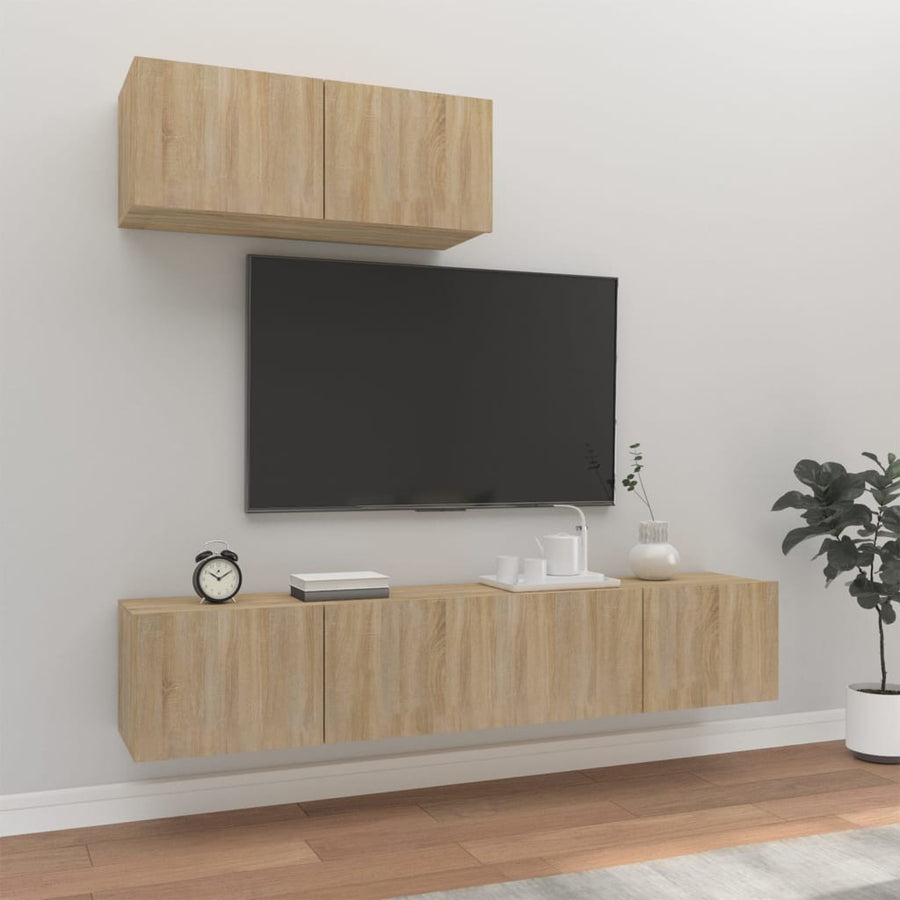 -Delige Tv-Meubelset Bewerkt Hout Kleurig 80 x 30 x 30 cm Sonoma eiken