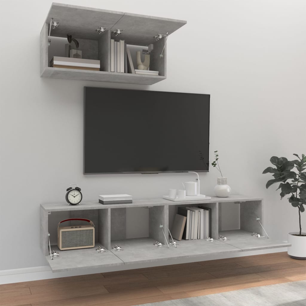 -Delige Tv-Meubelset Bewerkt Hout 80 x 30 x 30 cm Betongrijs