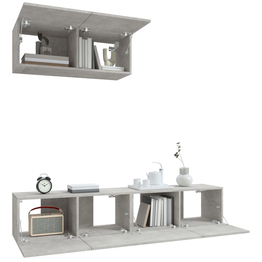 -Delige Tv-Meubelset Bewerkt Hout 80 x 30 x 30 cm Betongrijs