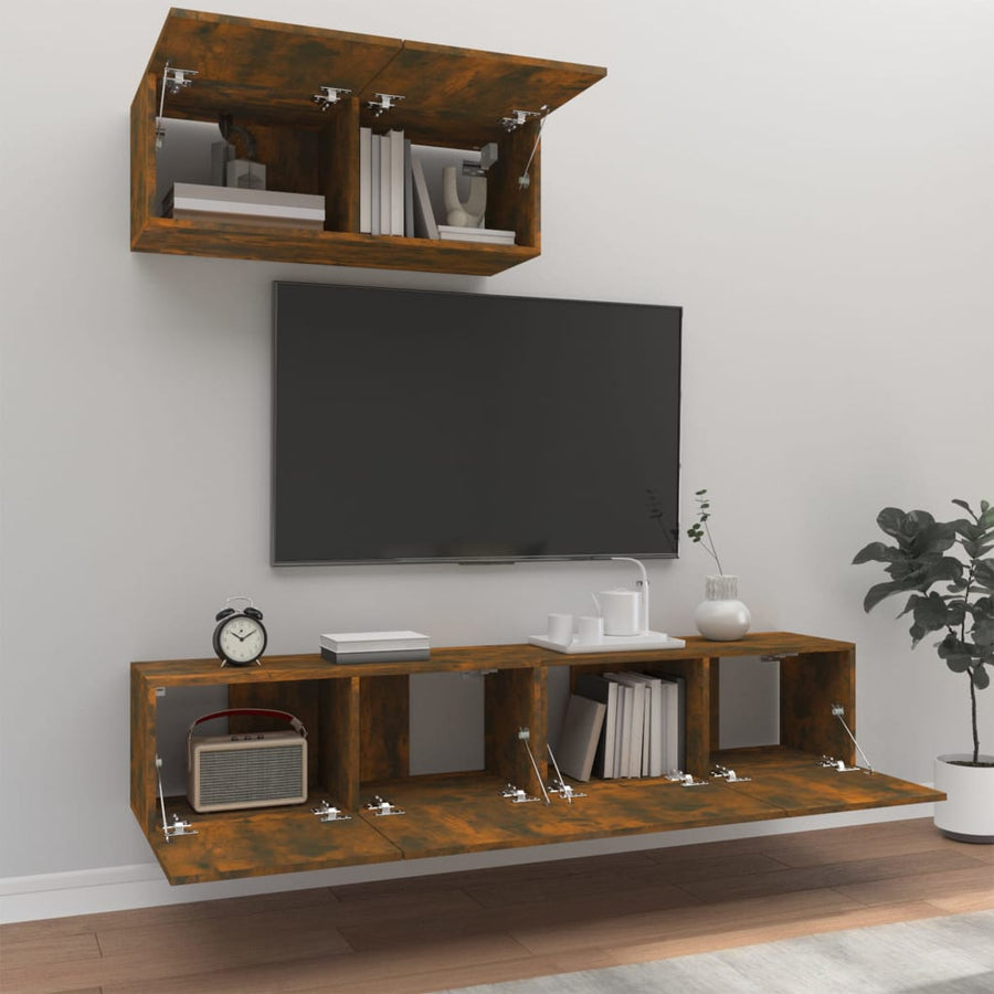 -Delige Tv-Meubelset Bewerkt Hout Kleurig 80 x 30 x 30 cm Gerookt eiken