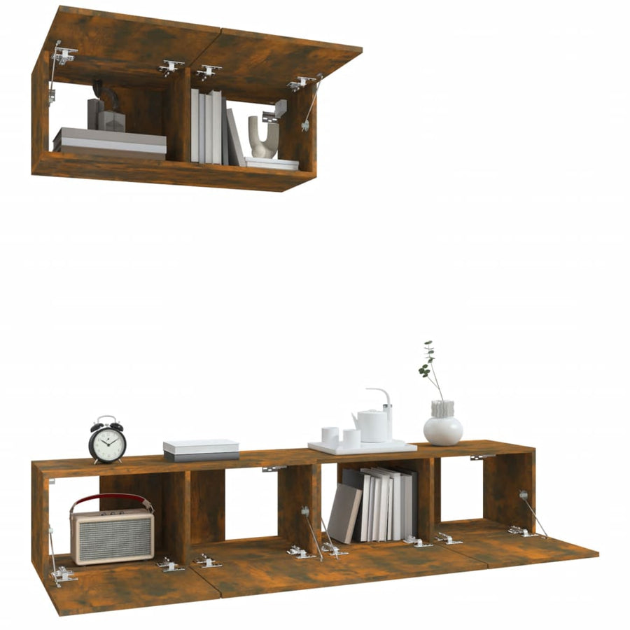 -Delige Tv-Meubelset Bewerkt Hout Kleurig 80 x 30 x 30 cm Gerookt eiken