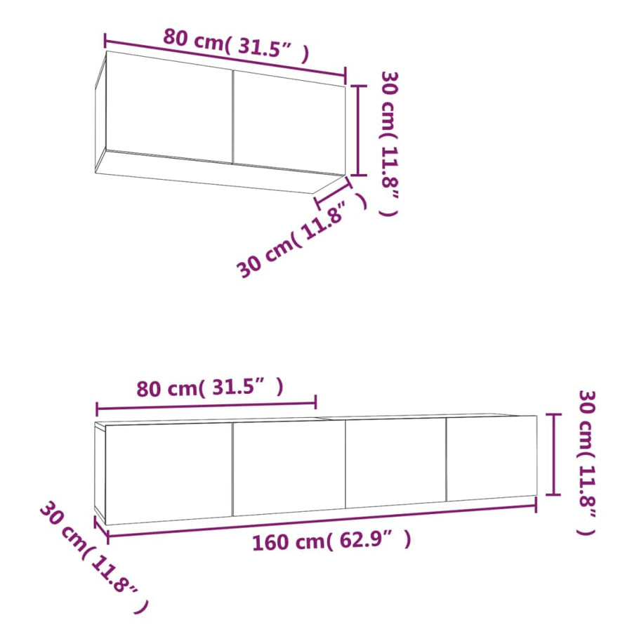 -Delige Tv-Meubelset Bewerkt Hout Kleurig 80 x 30 x 30 cm Gerookt eiken