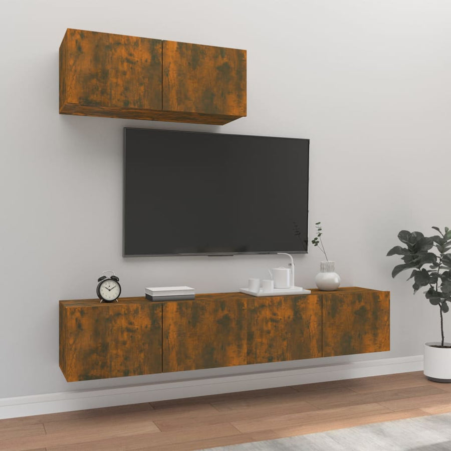 -Delige Tv-Meubelset Bewerkt Hout Kleurig 80 x 30 x 30 cm Gerookt eiken
