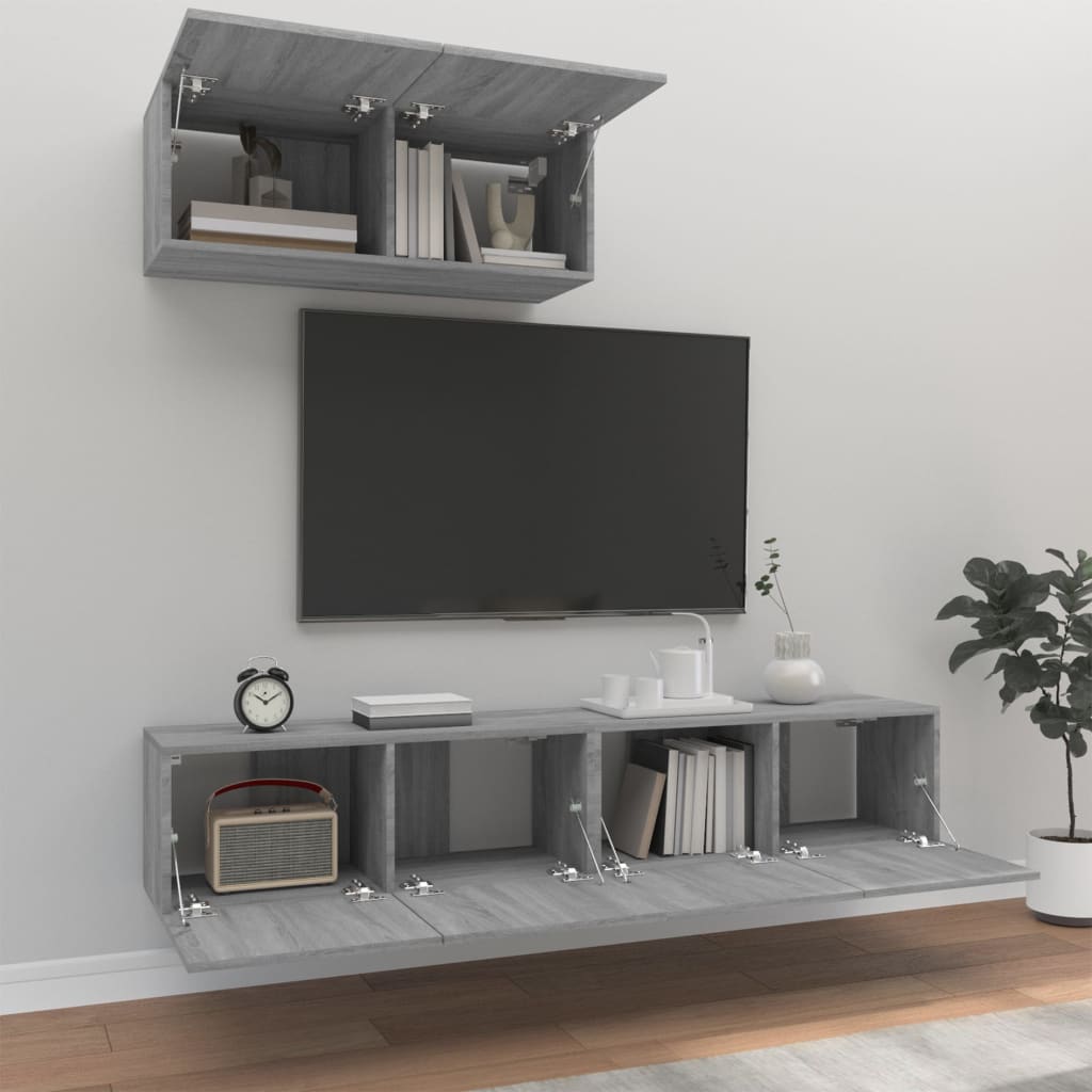 -Delige Tv-Meubelset Bewerkt Hout Eikenkleurig 80 x 30 x 30 cm Grijs sonoma