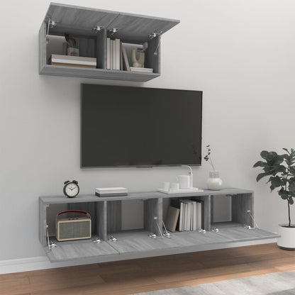 -Delige Tv-Meubelset Bewerkt Hout Eikenkleurig 80 x 30 x 30 cm Grijs sonoma