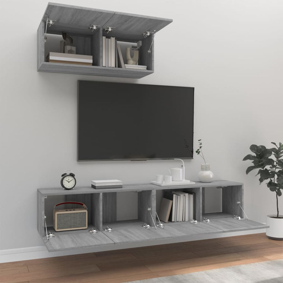 -Delige Tv-Meubelset Bewerkt Hout Eikenkleurig 80 x 30 x 30 cm Grijs sonoma