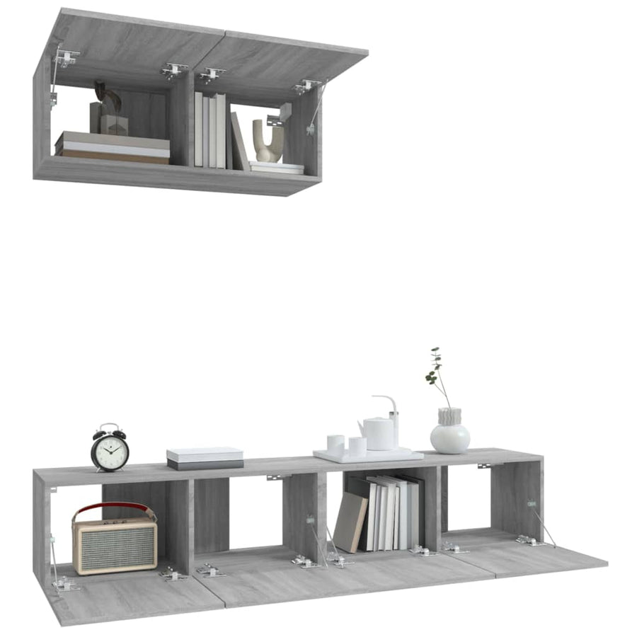 -Delige Tv-Meubelset Bewerkt Hout Eikenkleurig 80 x 30 x 30 cm Grijs sonoma