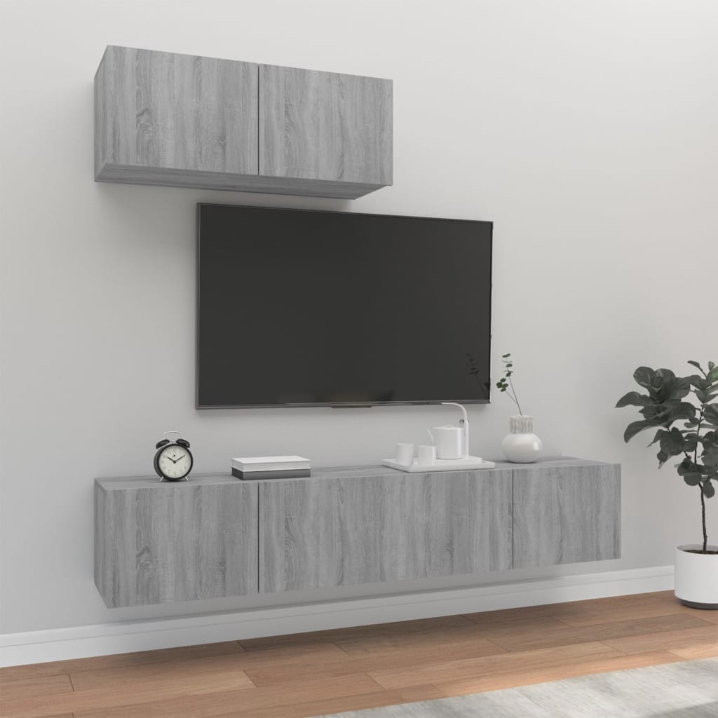 -Delige Tv-Meubelset Bewerkt Hout Eikenkleurig 80 x 30 x 30 cm Grijs sonoma