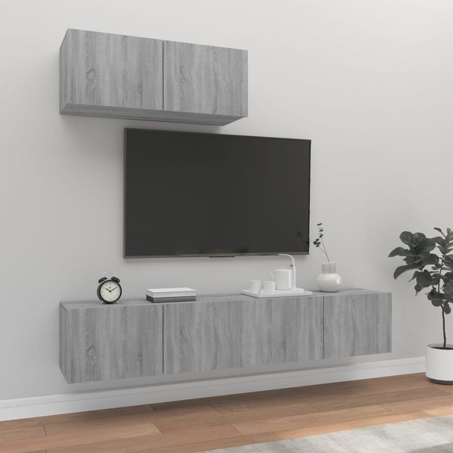 -Delige Tv-Meubelset Bewerkt Hout Eikenkleurig 80 x 30 x 30 cm Grijs sonoma