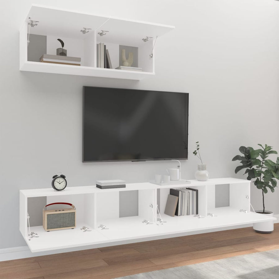 -Delige Tv-Meubelset Bewerkt Hout 100 x 30 x 30 cm Wit