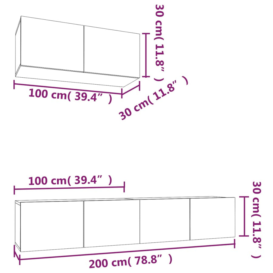-Delige Tv-Meubelset Bewerkt Hout 100 x 30 x 30 cm Wit