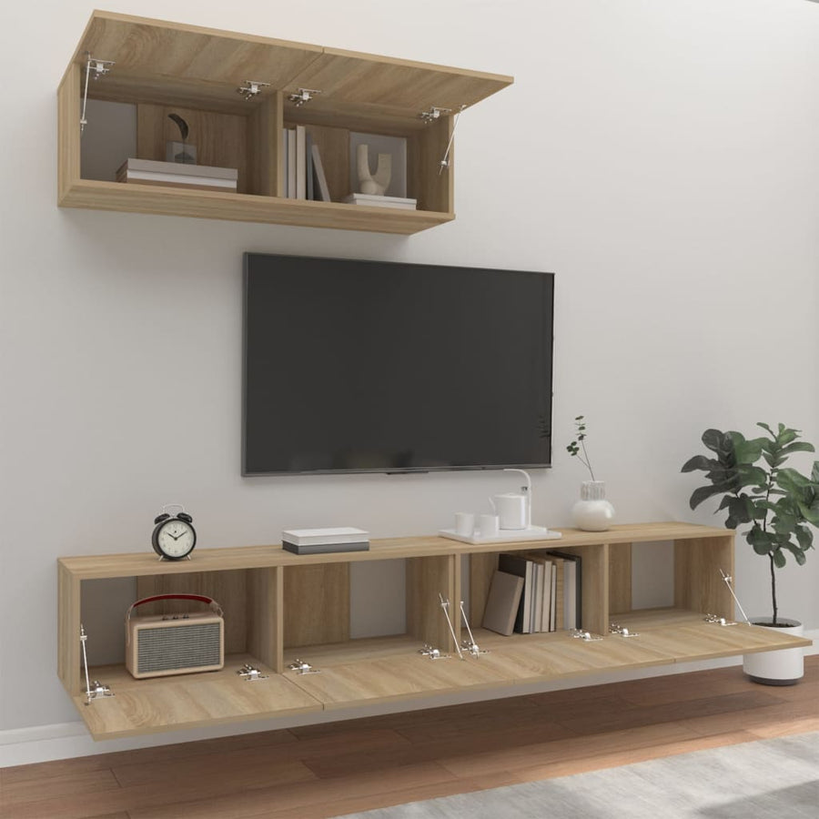 -Delige Tv-Meubelset Bewerkt Hout Kleurig 100 x 30 x 30 cm Sonoma eiken