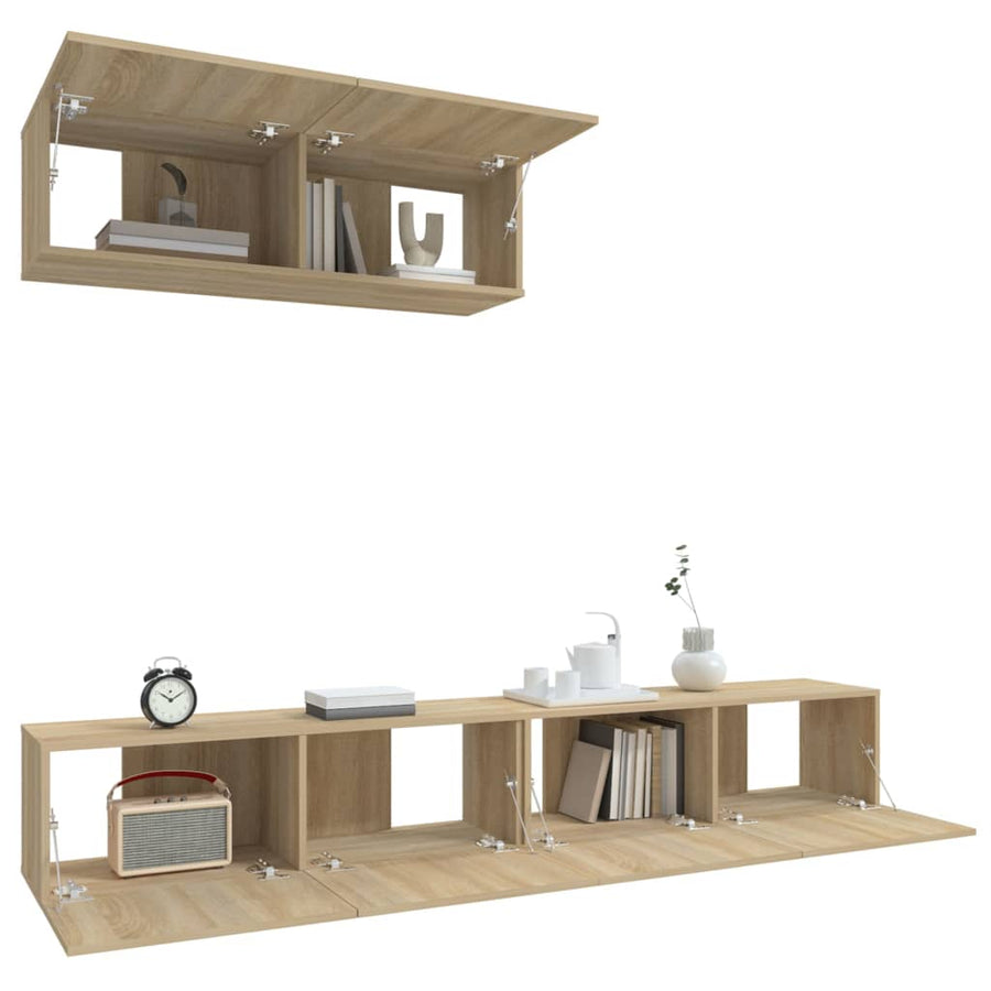 -Delige Tv-Meubelset Bewerkt Hout Kleurig 100 x 30 x 30 cm Sonoma eiken