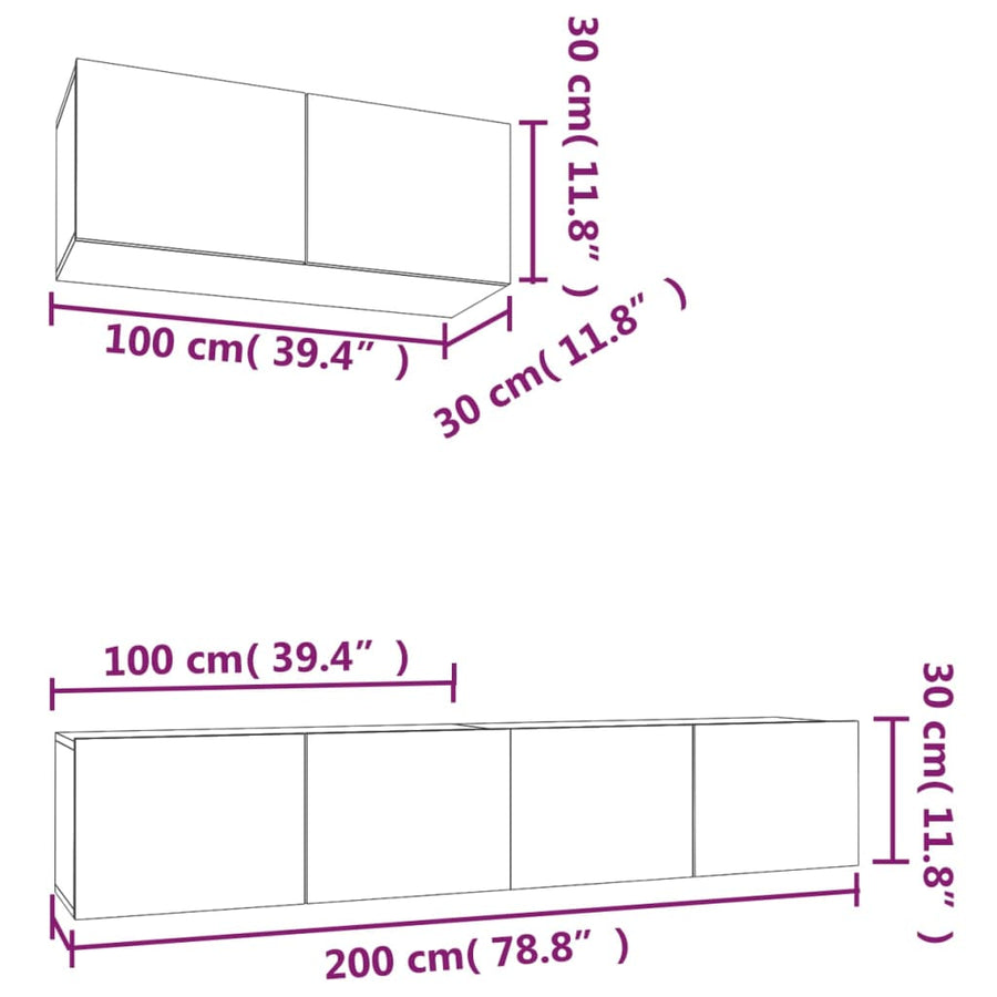 -Delige Tv-Meubelset Bewerkt Hout Kleurig 100 x 30 x 30 cm Sonoma eiken