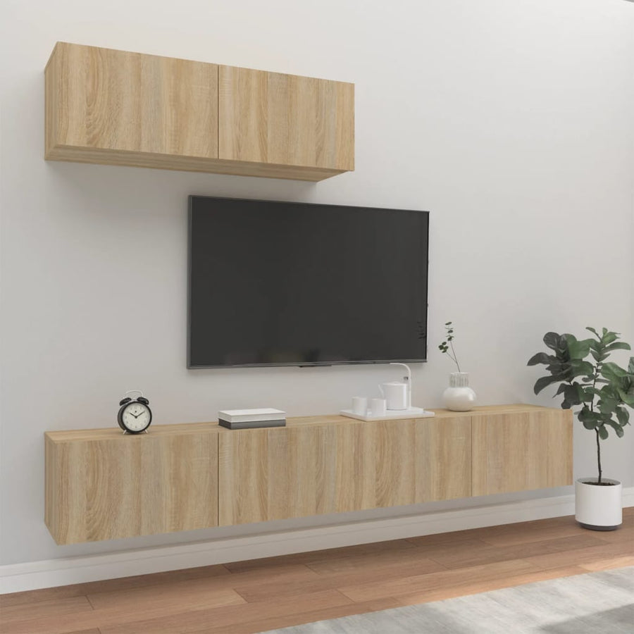 -Delige Tv-Meubelset Bewerkt Hout Kleurig 100 x 30 x 30 cm Sonoma eiken