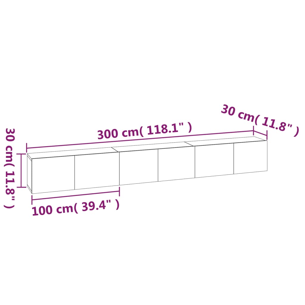 3-Delige Tv-Meubelset Bewerkt Hout Kleurig 100 cm