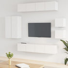 8-piece TV unit set distressed wood white