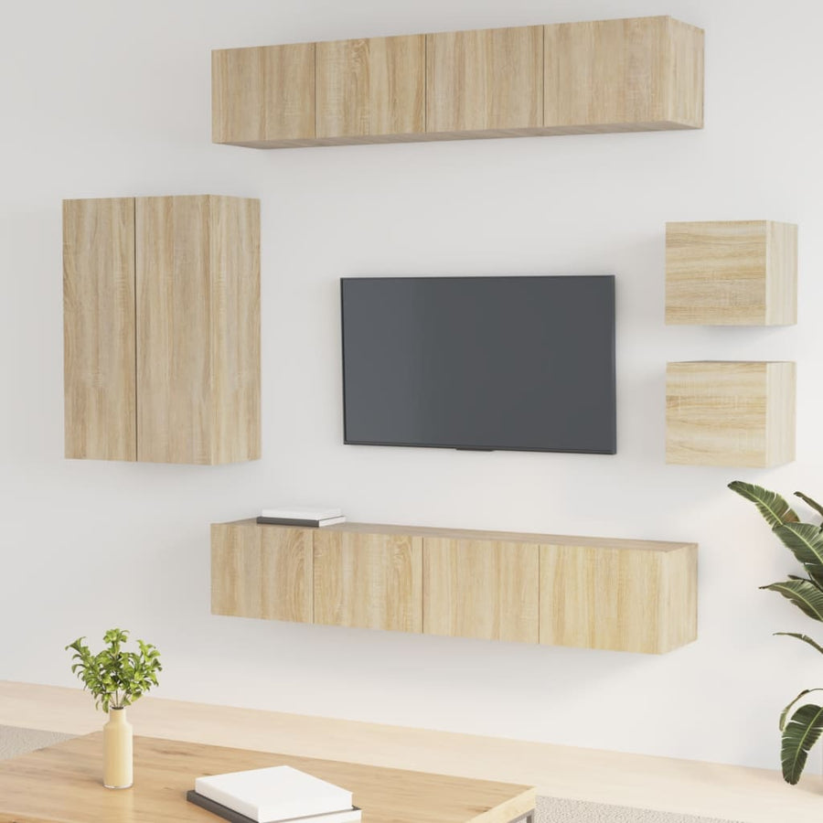 8-Delige Tv-Meubelset Bewerkt Hout Sonoma Eikenkleurig