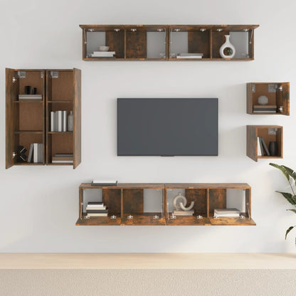 8-Delige Tv-Meubelset Bewerkt Hout Kleurig Gerookt eiken