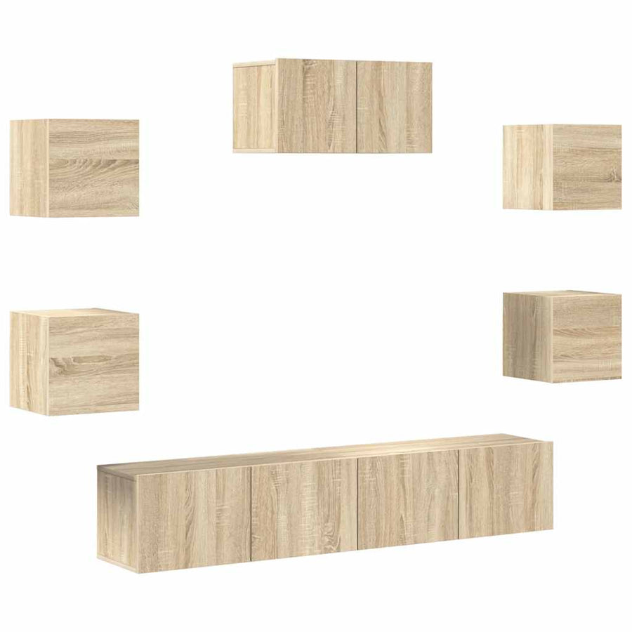 7-Delige Tv-Meubelset Bewerkt Hout Kleurig 60 x 30 x 30 cm Sonoma eiken