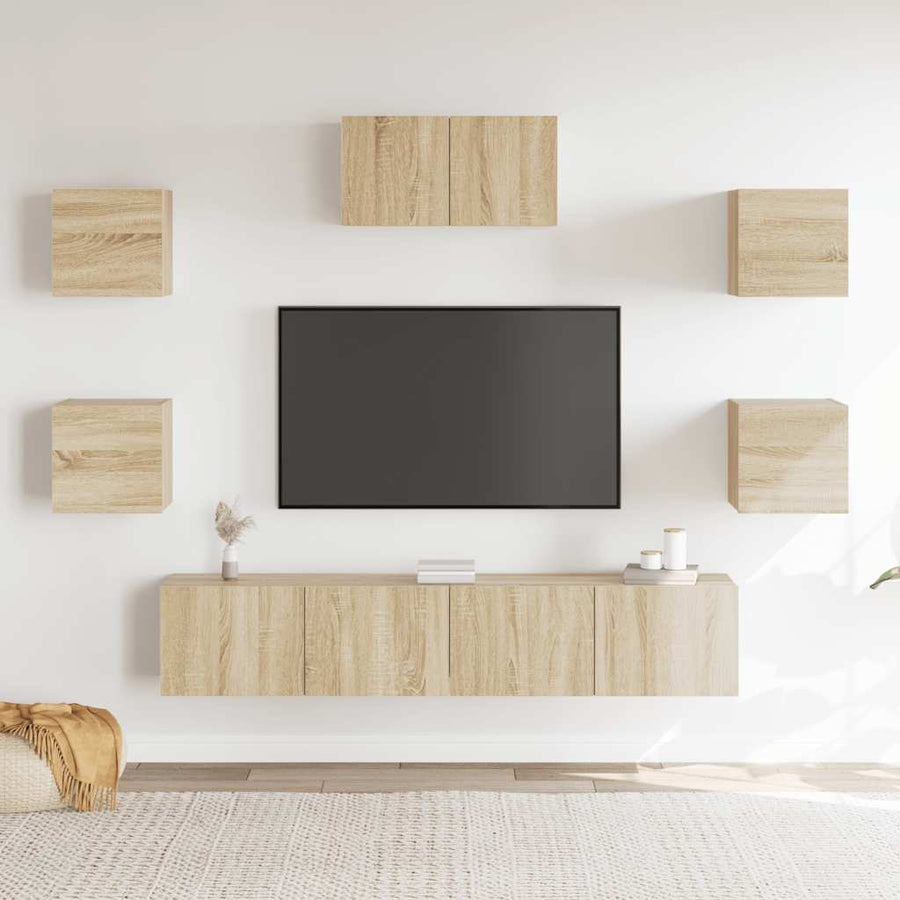 7-Delige Tv-Meubelset Bewerkt Hout Kleurig 60 x 30 x 30 cm Sonoma eiken