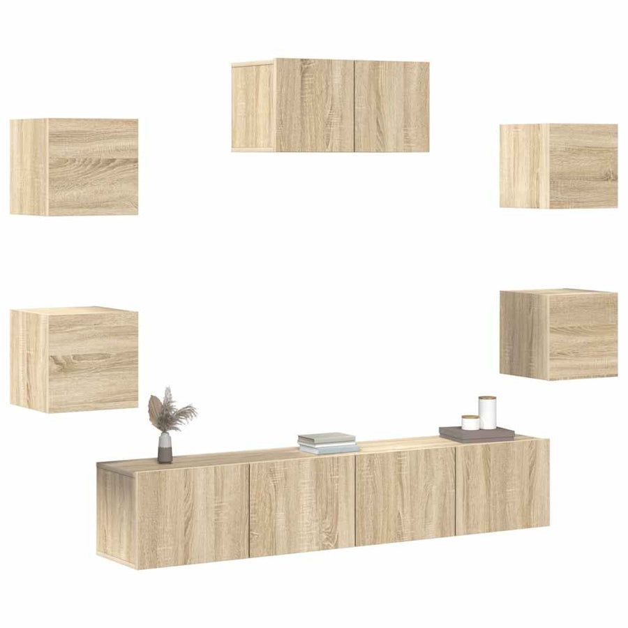 7-Delige Tv-Meubelset Bewerkt Hout Kleurig 60 x 30 x 30 cm Sonoma eiken