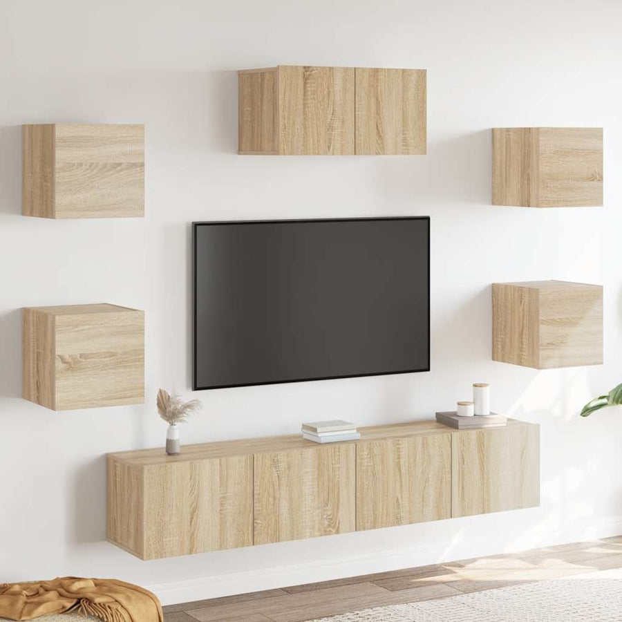 7-Delige Tv-Meubelset Bewerkt Hout Kleurig 60 x 30 x 30 cm Sonoma eiken