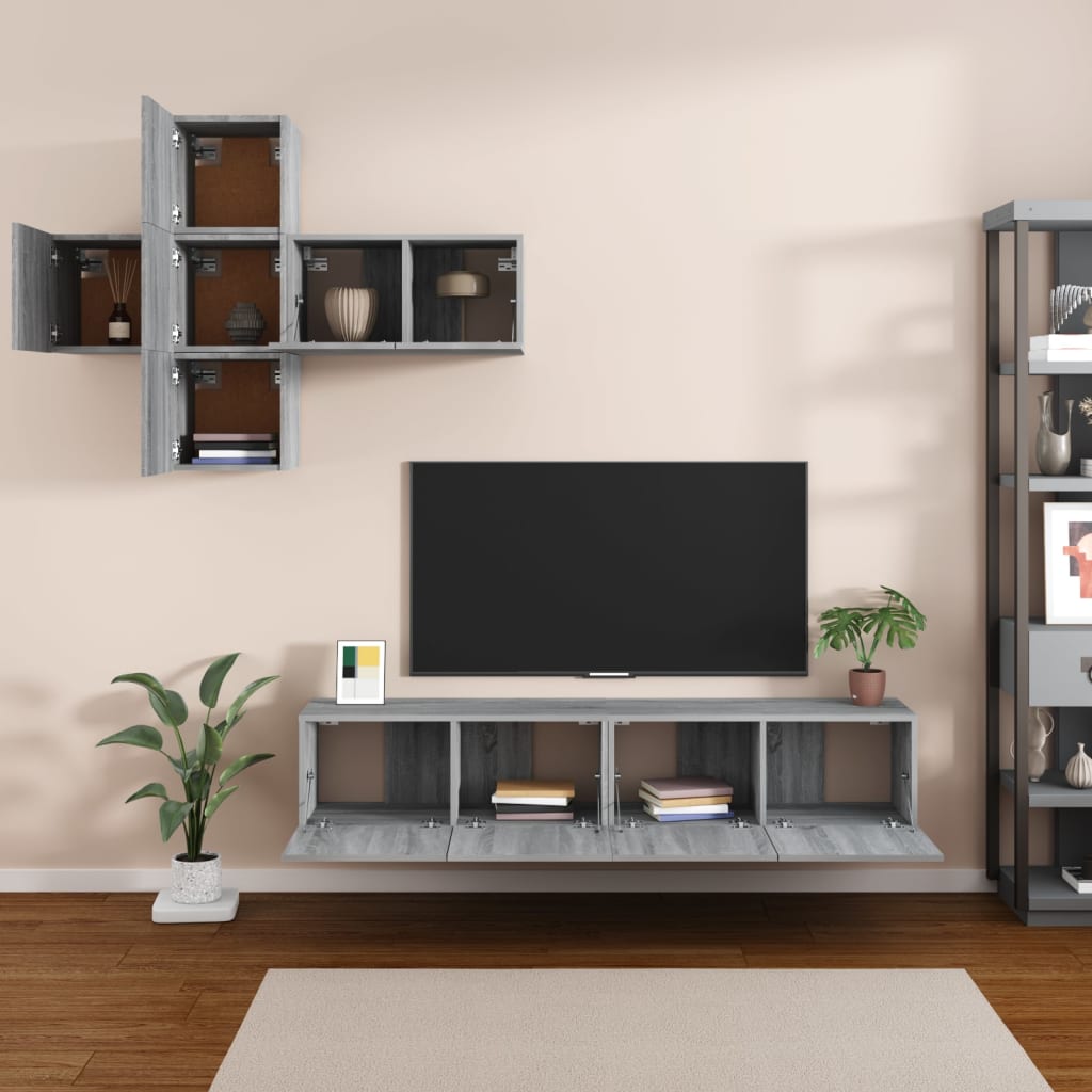 -Delige Tv-Meubelset Bewerkt Hout Eikenkleurig 60 x 30 x 30 cm Grijs sonoma