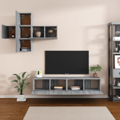 -Delige Tv-Meubelset Bewerkt Hout Eikenkleurig 60 x 30 x 30 cm Grijs sonoma