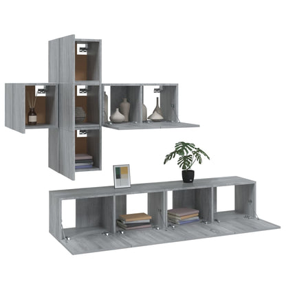 -Delige Tv-Meubelset Bewerkt Hout Eikenkleurig 60 x 30 x 30 cm Grijs sonoma