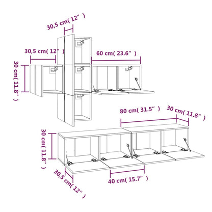 -Delige Tv-Meubelset Bewerkt Hout Eikenkleurig 60 x 30 x 30 cm Grijs sonoma