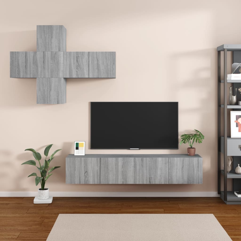-Delige Tv-Meubelset Bewerkt Hout Eikenkleurig 60 x 30 x 30 cm Grijs sonoma