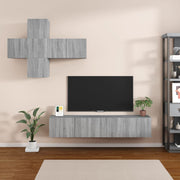 Tv-meubelset 7-delig bewerkt hout grijs