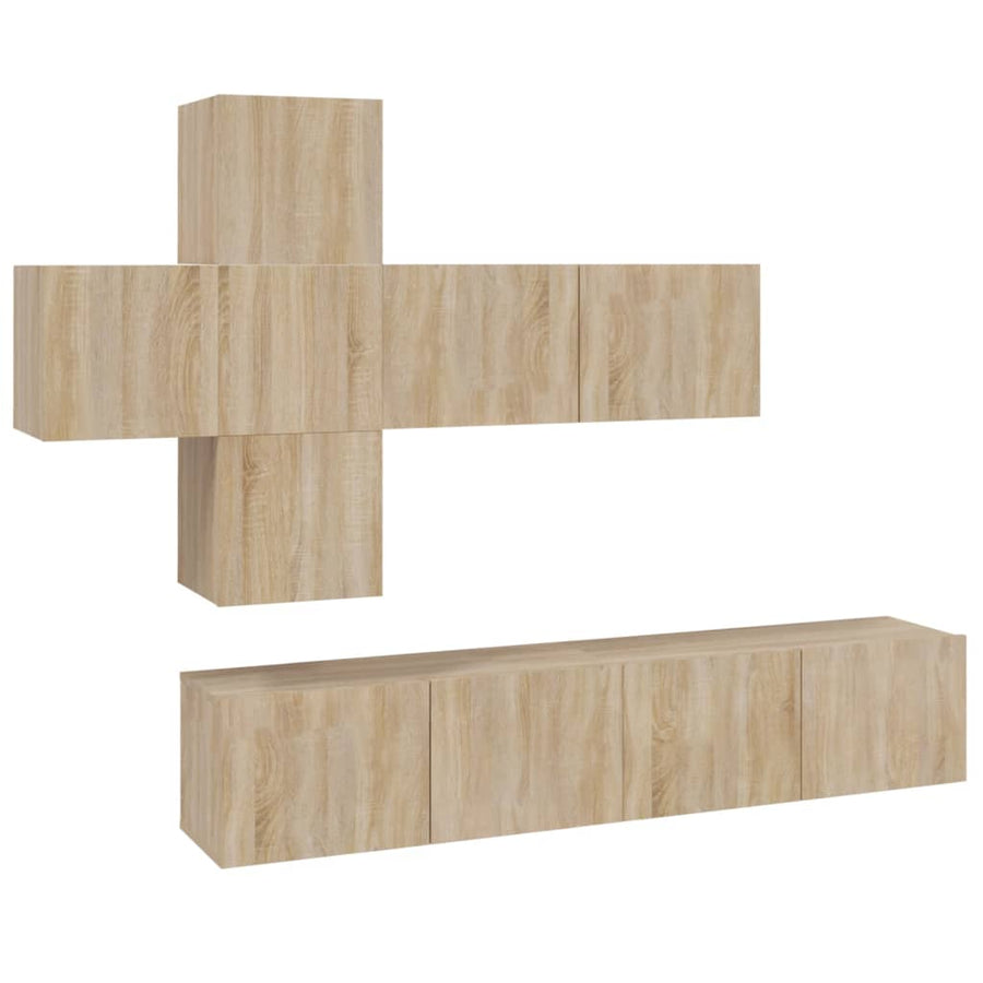 7-Delige Tv-Meubelset Bewerkt Hout Kleurig 80 x 30 x 30 cm Sonoma eiken