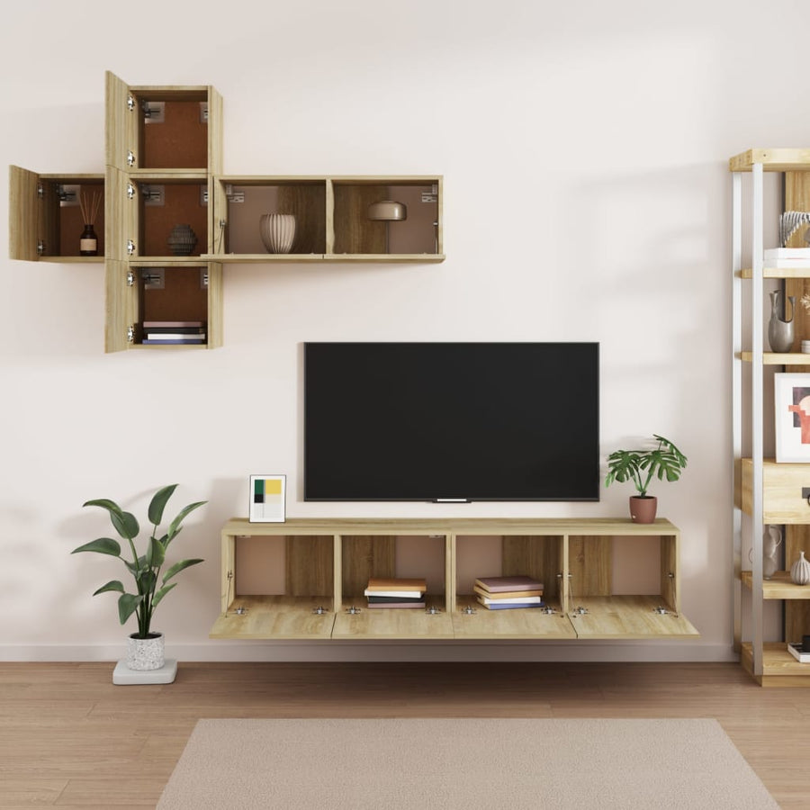 7-Delige Tv-Meubelset Bewerkt Hout Kleurig 80 x 30 x 30 cm Sonoma eiken