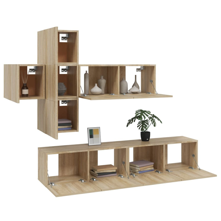 7-Delige Tv-Meubelset Bewerkt Hout Kleurig 80 x 30 x 30 cm Sonoma eiken
