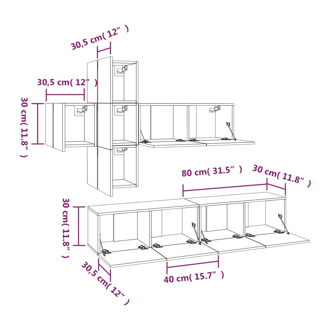 7-Delige Tv-Meubelset Bewerkt Hout Kleurig 80 x 30 x 30 cm Sonoma eiken