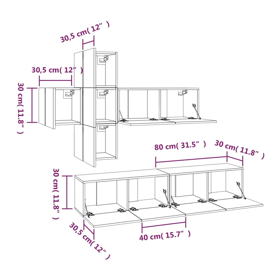 7-Delige Tv-Meubelset Bewerkt Hout Kleurig 80 x 30 x 30 cm Sonoma eiken