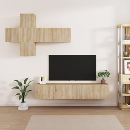 7-Delige Tv-Meubelset Bewerkt Hout Kleurig 80 x 30 x 30 cm Sonoma eiken