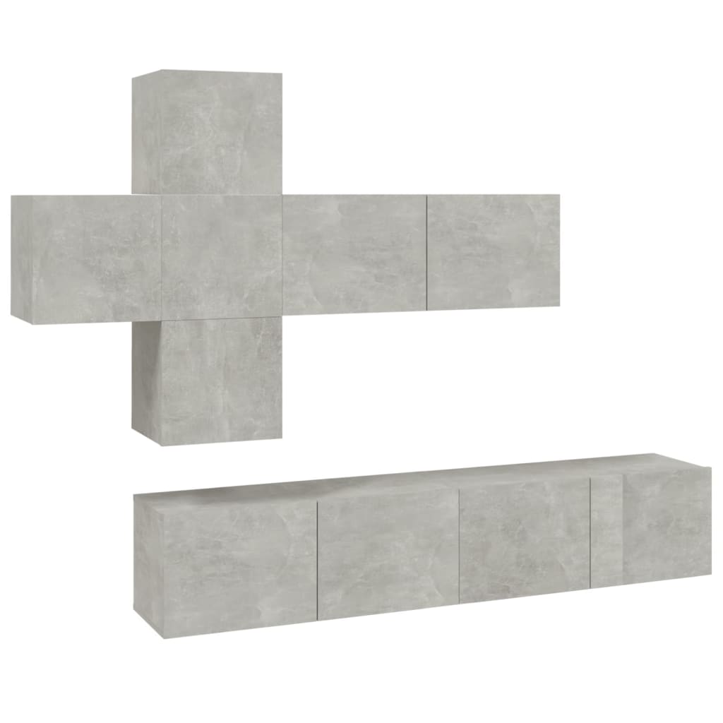 7-Delige Tv-Meubelset Bewerkt Hout 80 x 30 x 30 cm Betongrijs