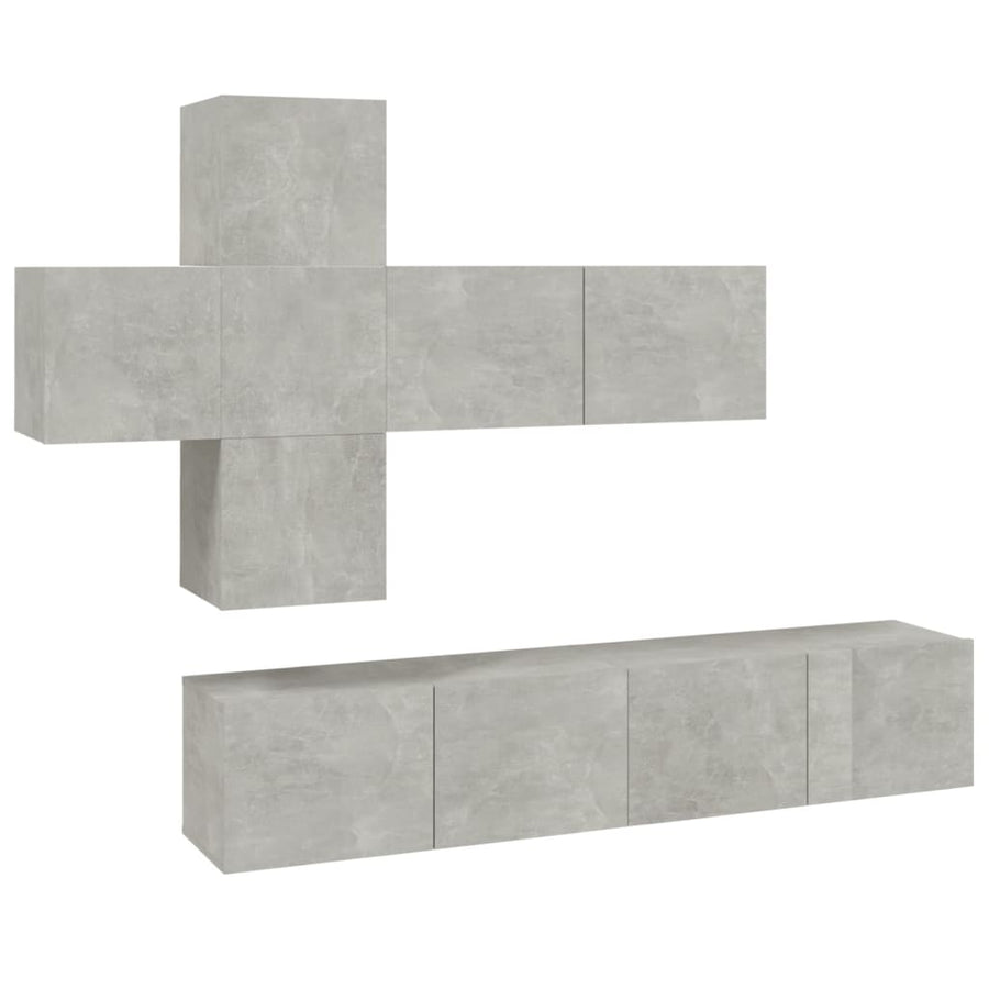 7-Delige Tv-Meubelset Bewerkt Hout 80 x 30 x 30 cm Betongrijs